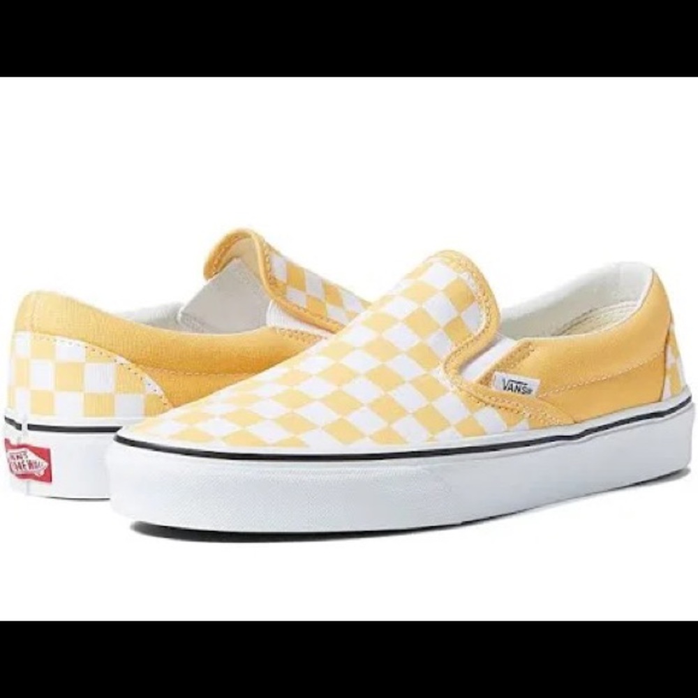 pastel yellow checkered vans